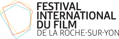 Logo du Festival International du Film de La Roche-sur-Yon : un polygone irrégulier tracé en quatre couleurs (jaune, rouge, orange et bleu), superposées en couches, à gauche du nom du festival écrit en lettres capitales noires.